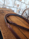 Load image into Gallery viewer, Bling & Speed Twisted Bloodknot Buckstitched Barrel Reins - Metallic Turquoise