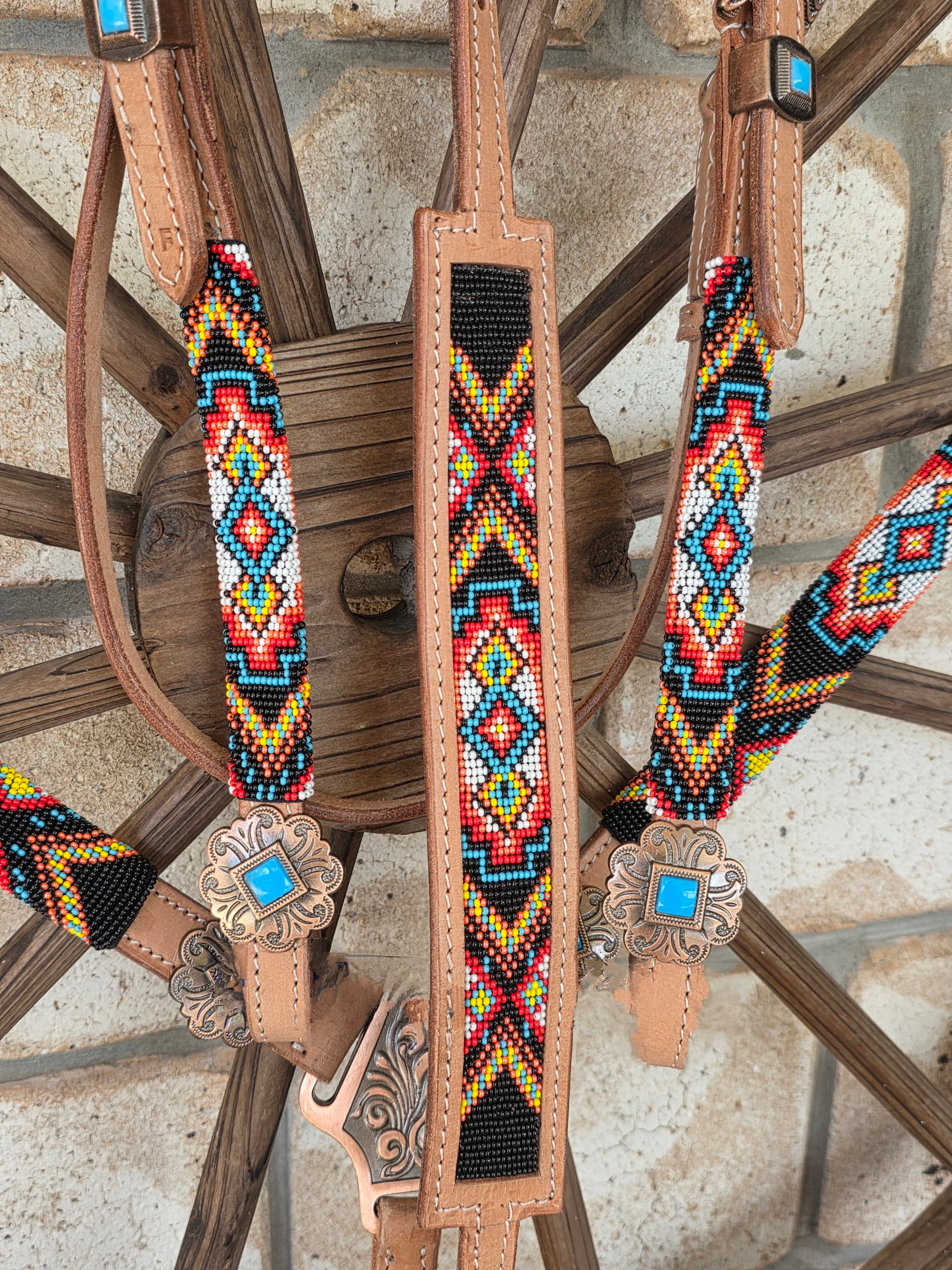 Beaded Apache Sunset Breastcollar, Bridle and Wither strap Set