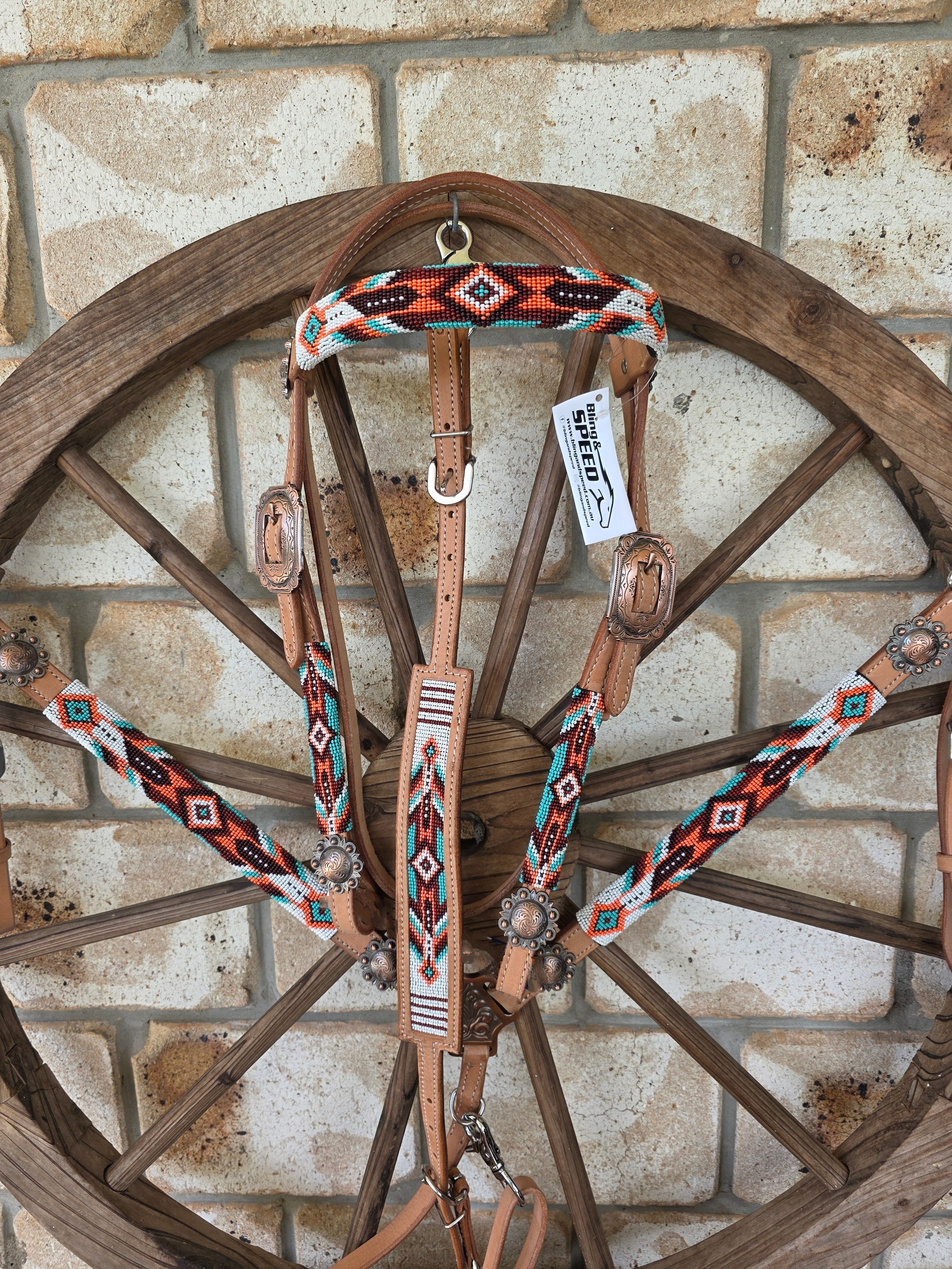 Beaded Desert Breastcollar, Bridle and Wither strap Set