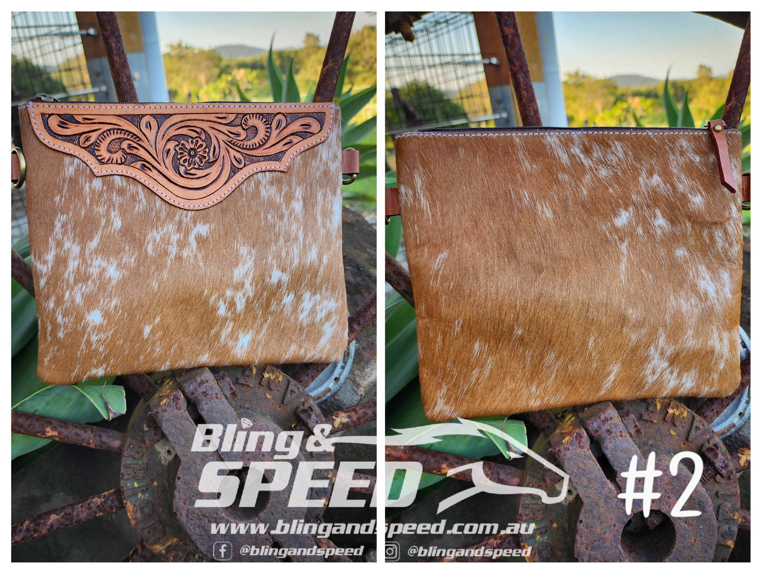 Leather and Cowhide Crossbody Bag - Tan