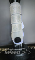Load image into Gallery viewer, White H20 Front & Rear Set White Sparkle Leather Straps Support Boots and Bells (7958120825070)
