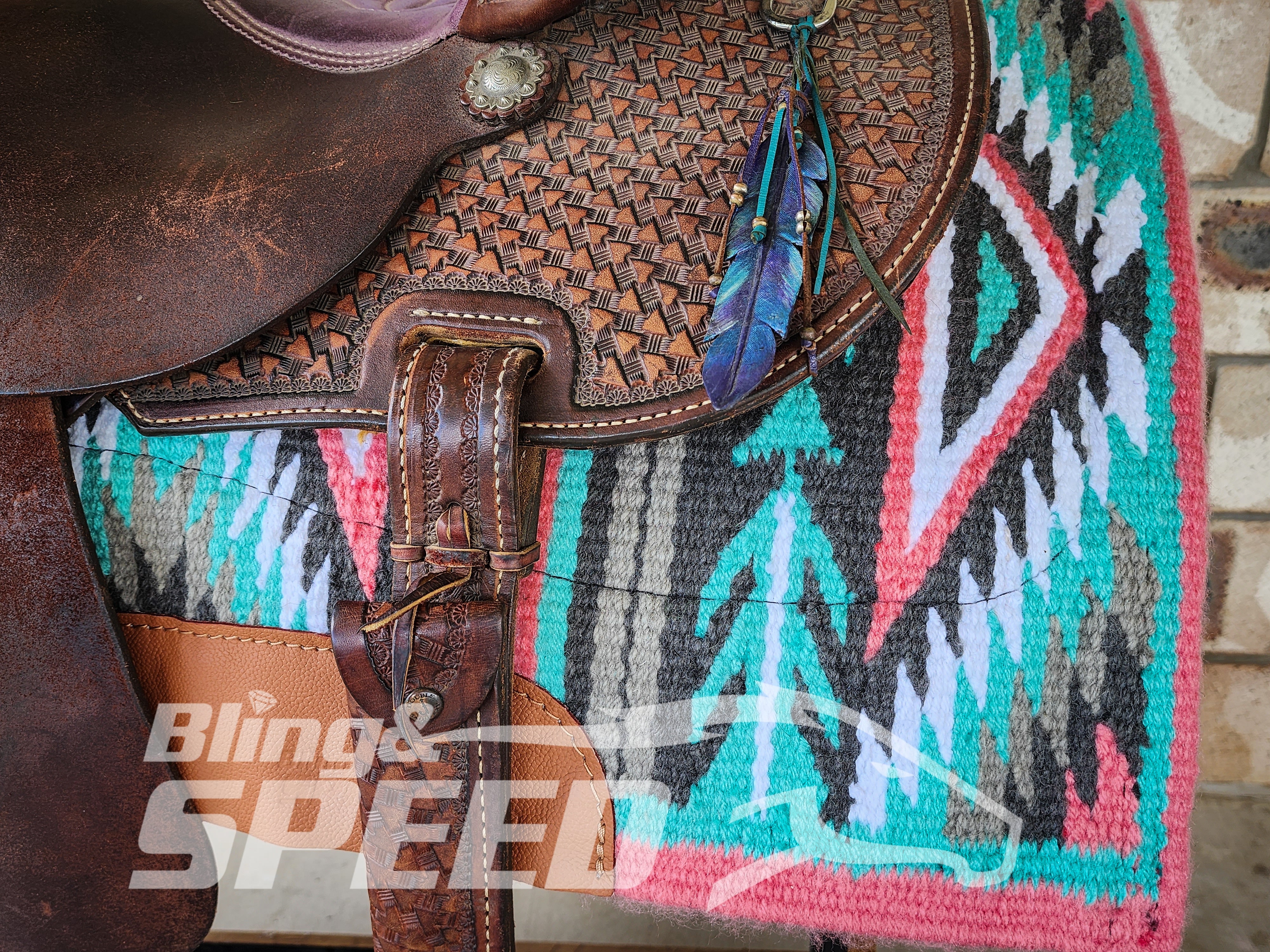 45. "Aztec Coral" Unicorn Saddle Pad (7977002598638)