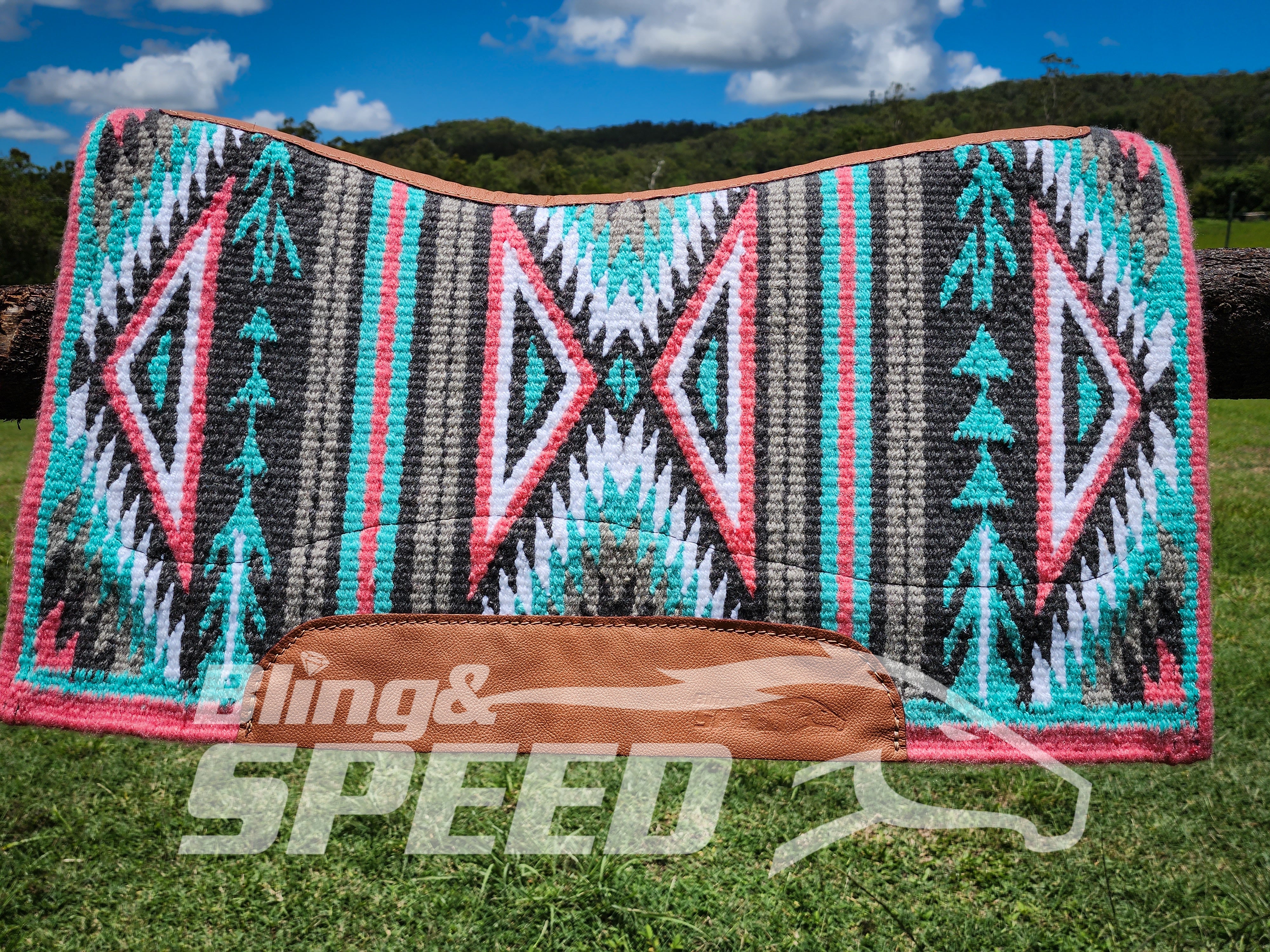 45. "Aztec Coral" Unicorn Saddle Pad (7977002598638)