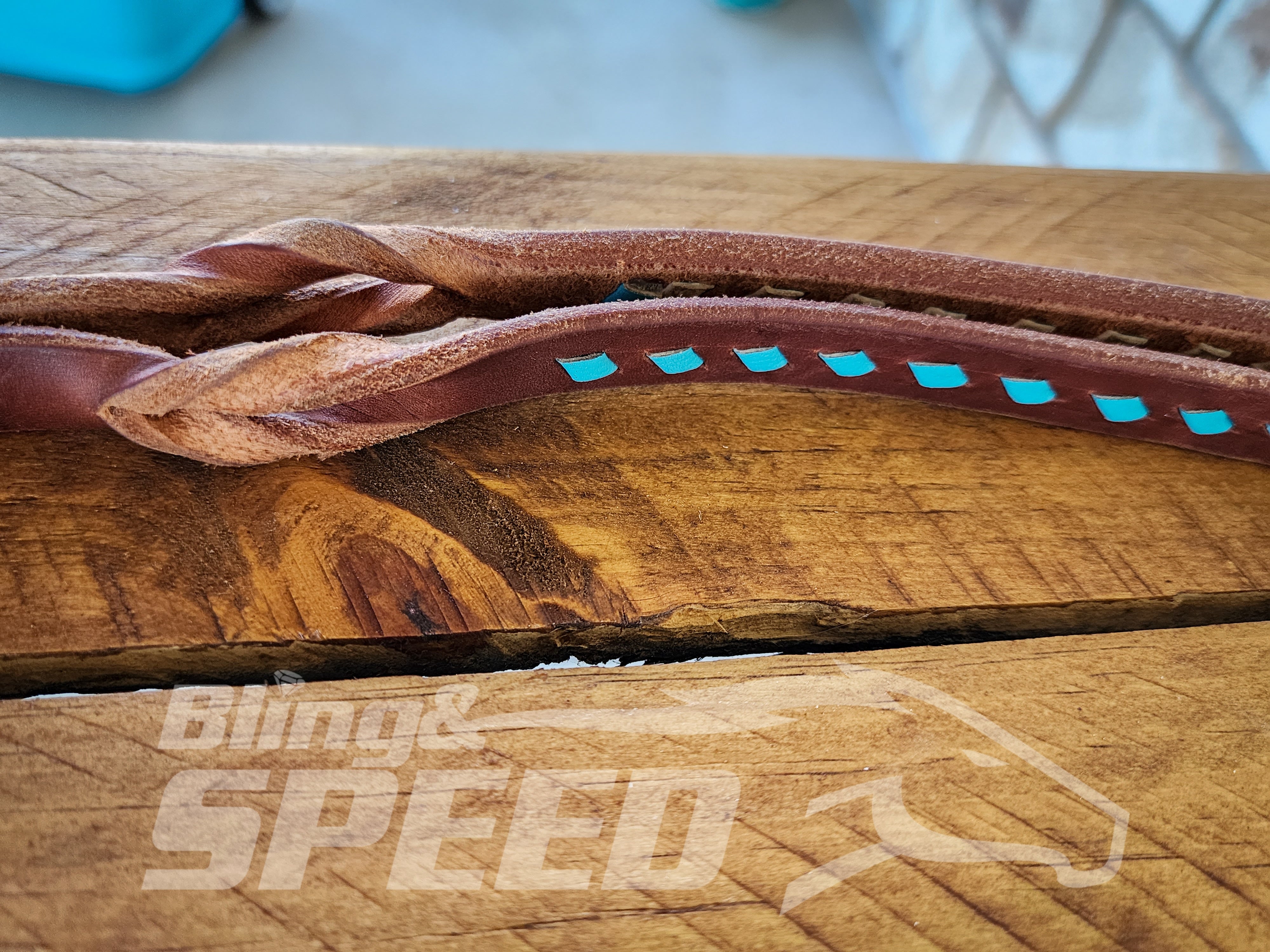 Bling & Speed Twisted Bloodknot Buckstitched Barrel Reins - Turquoise (7977754722542)