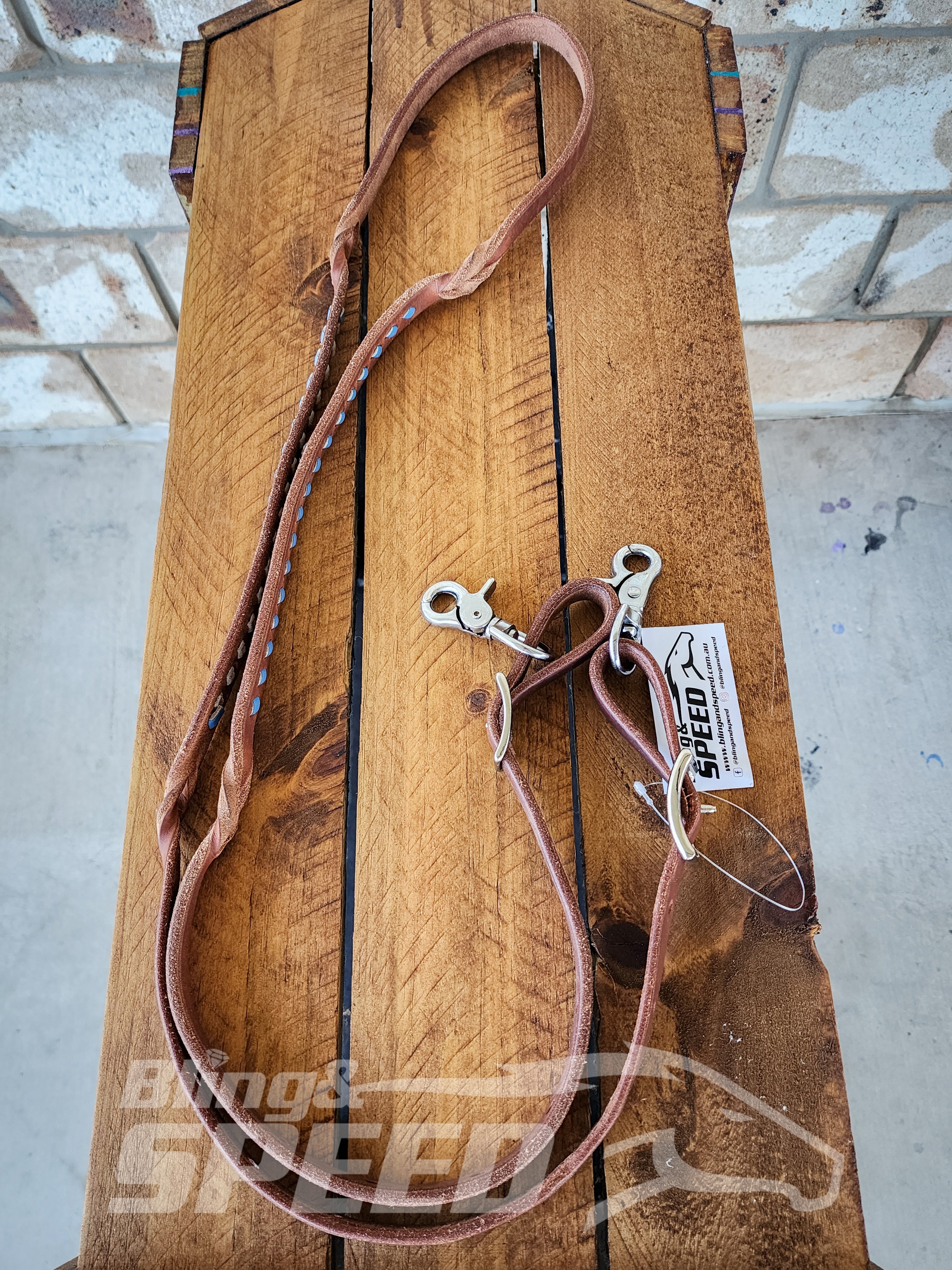 Bling & Speed Twisted Bloodknot Buckstitched Barrel Reins - Blue (7977756033262)