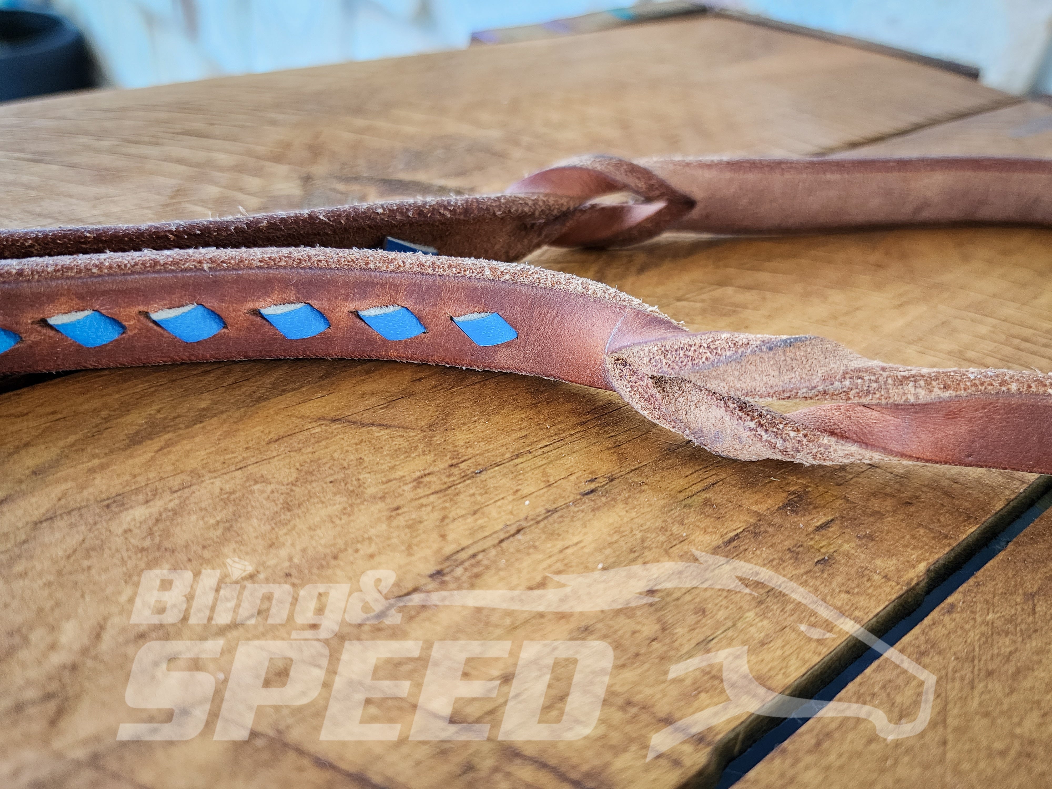 Bling & Speed Twisted Bloodknot Buckstitched Barrel Reins - Blue (7977756033262)