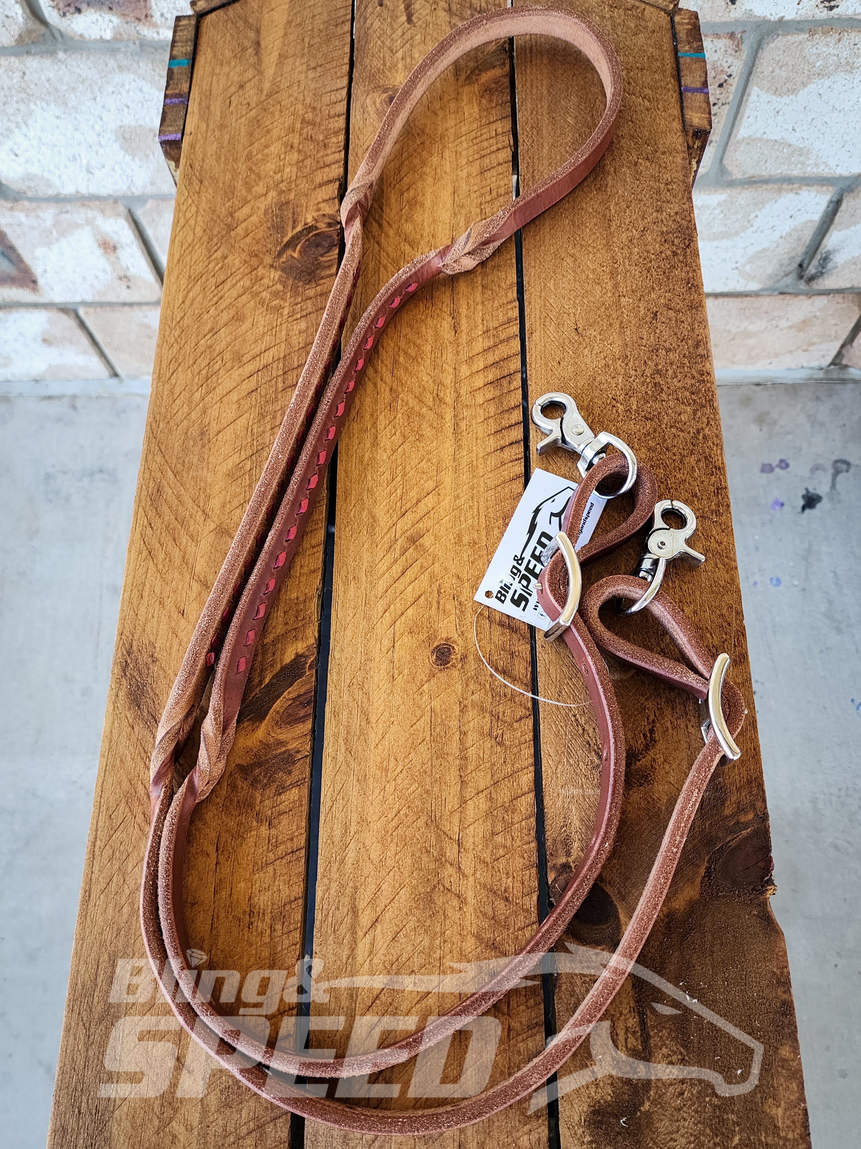 Bling & Speed Twisted Bloodknot Buckstitched Barrel Reins - Red (7977750429934)