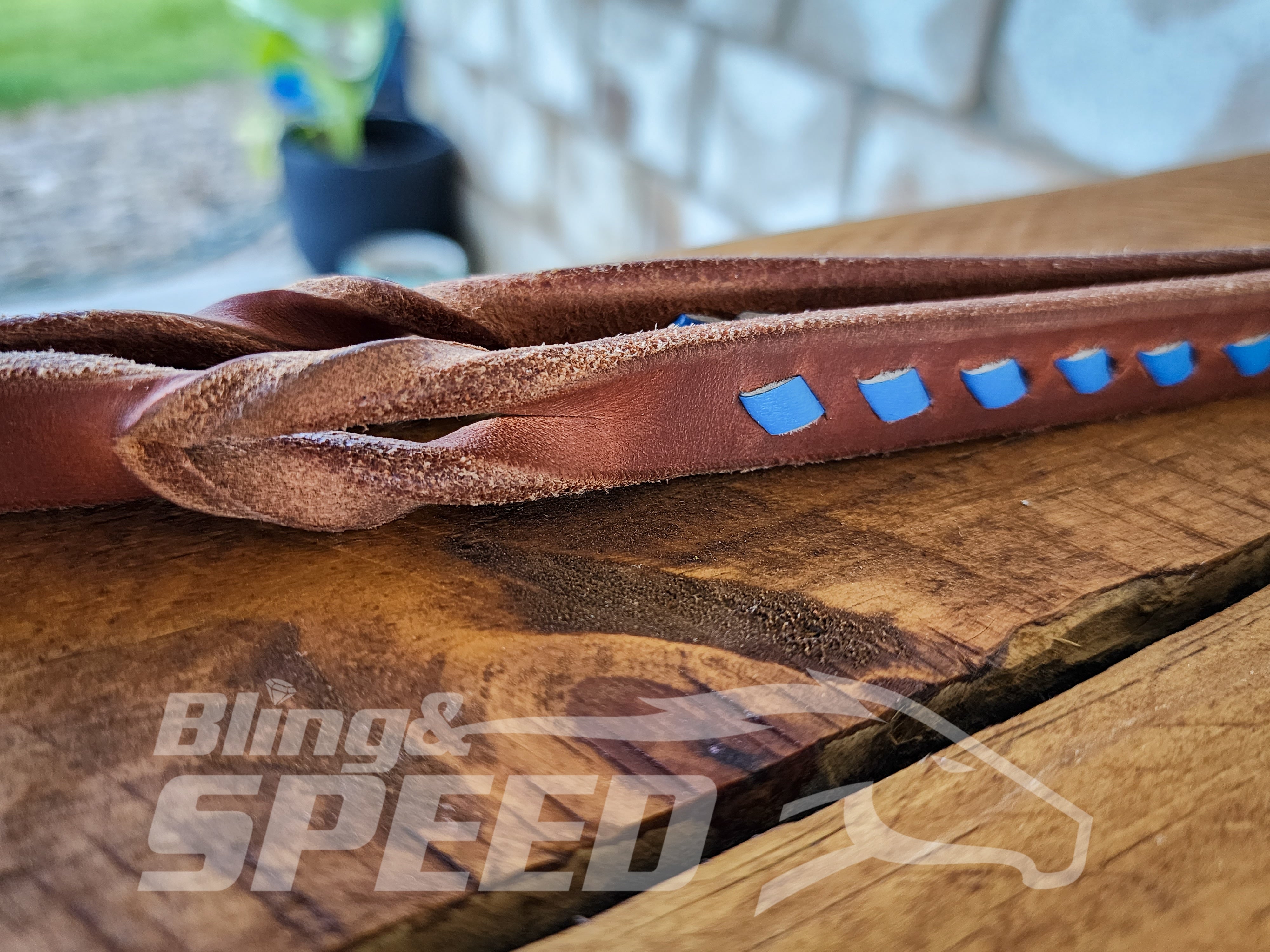 Bling & Speed Twisted Bloodknot Buckstitched Barrel Reins - Blue (7977756033262)