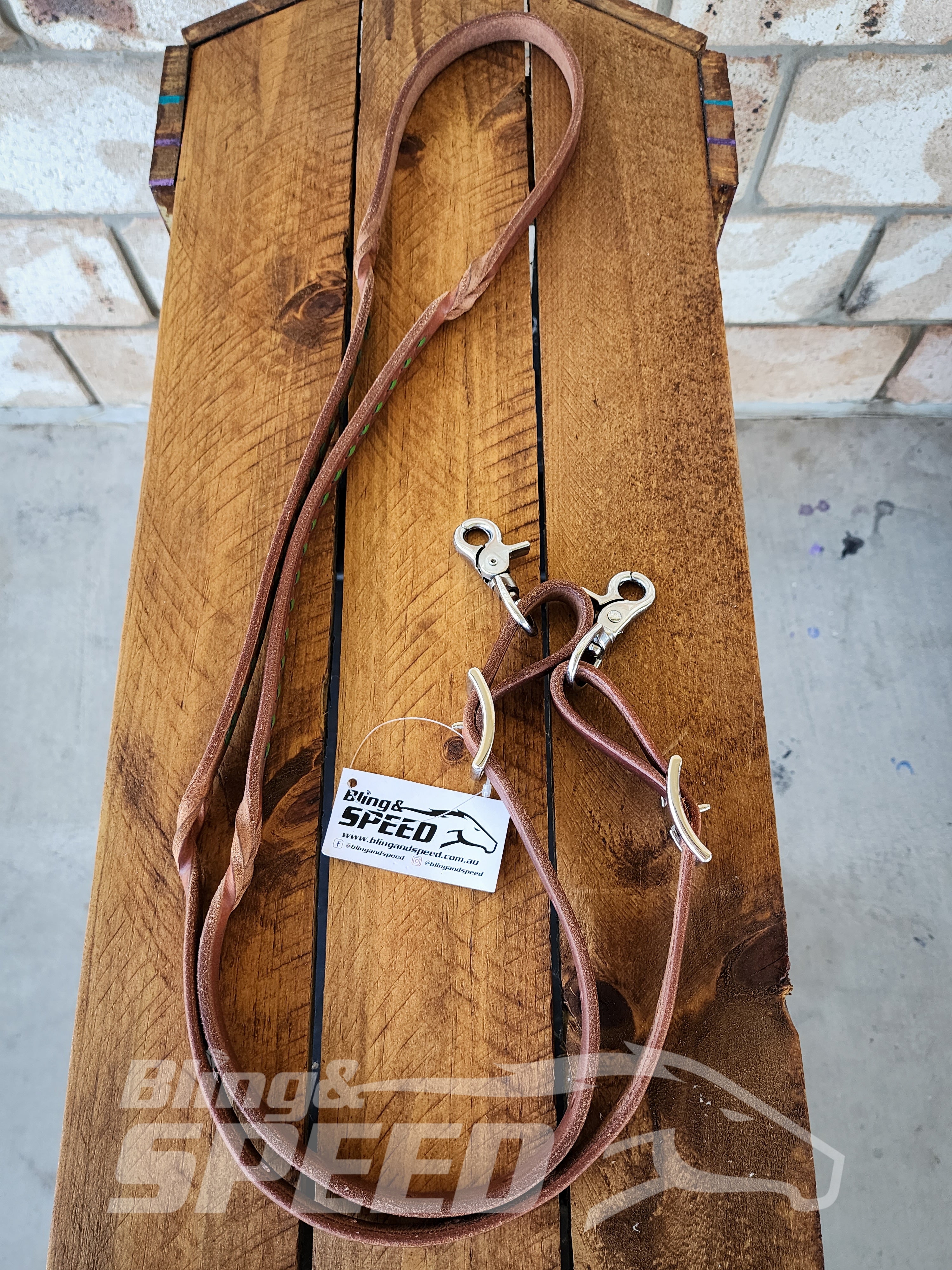 Bling & Speed Twisted Bloodknot Buckstitched Barrel Reins - Green (7977757376750)