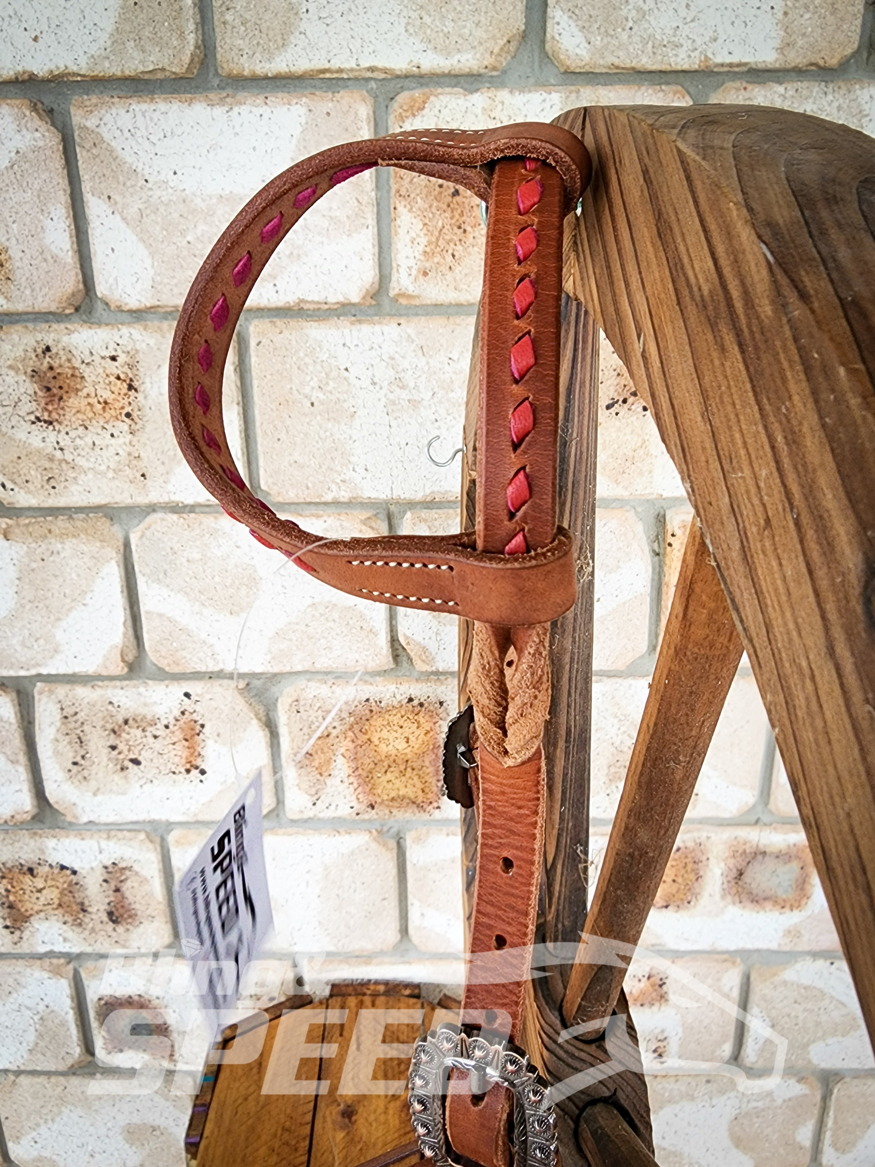 Bling and Speed Red Buckstitched with Twisted Bloodknot One Ear Bridle (7981438632174)