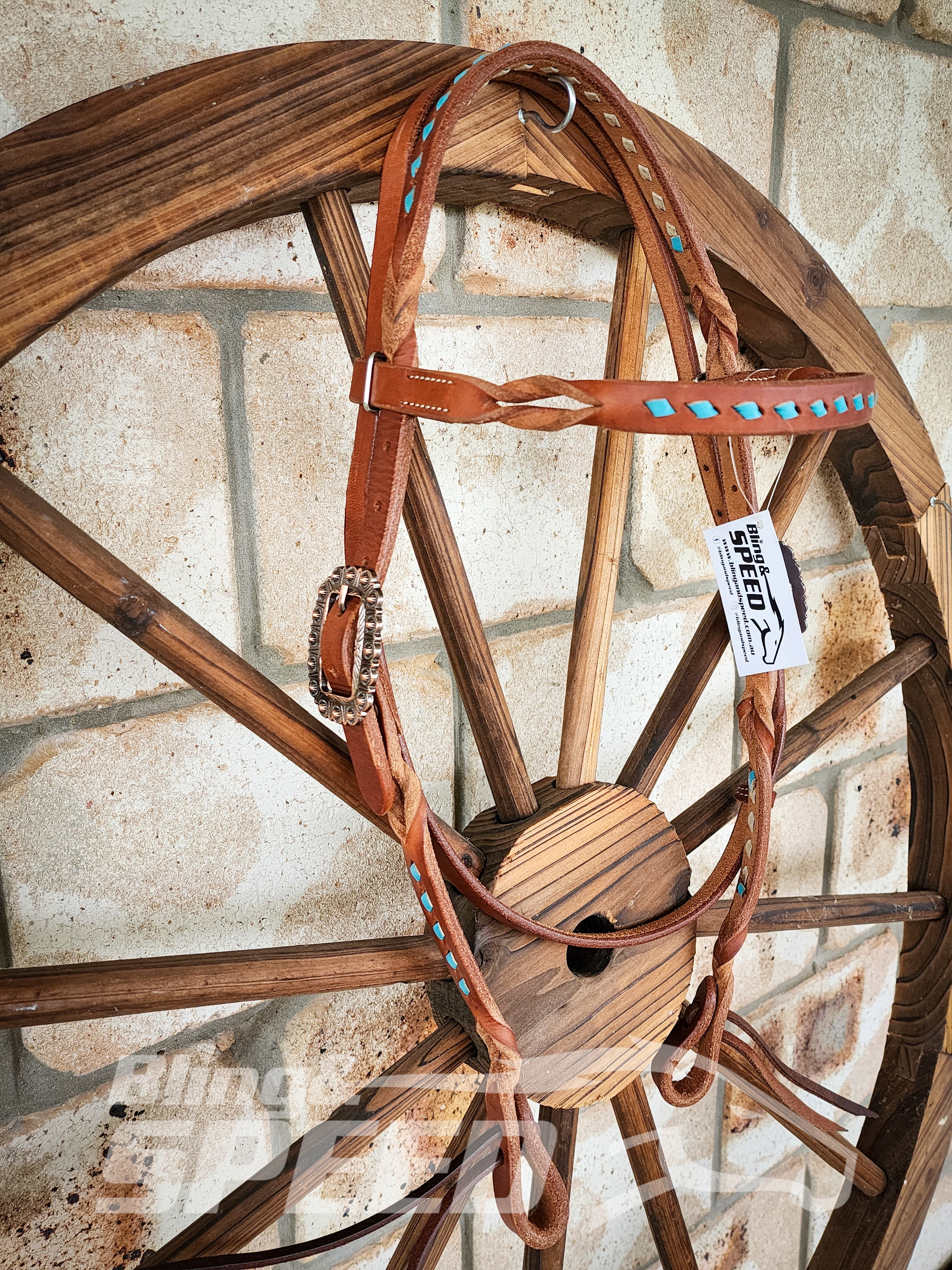 Bling and Speed Turquoise Buckstitched with Twisted Bloodknot Bridle (7981440270574)