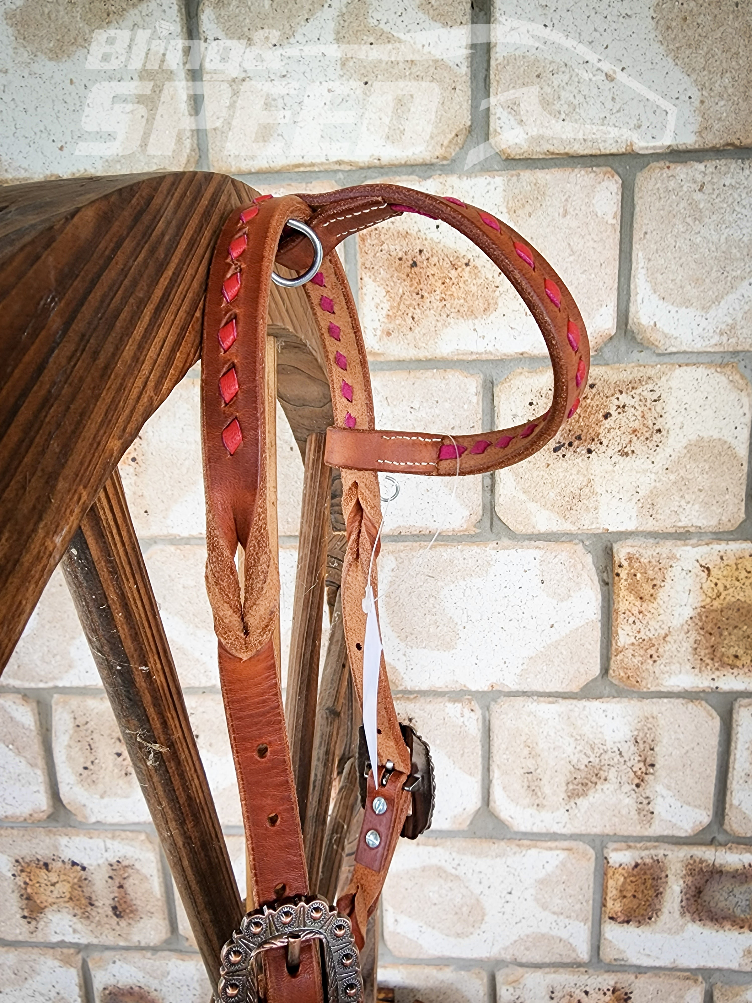 Bling and Speed Red Buckstitched with Twisted Bloodknot One Ear Bridle (7981438632174)