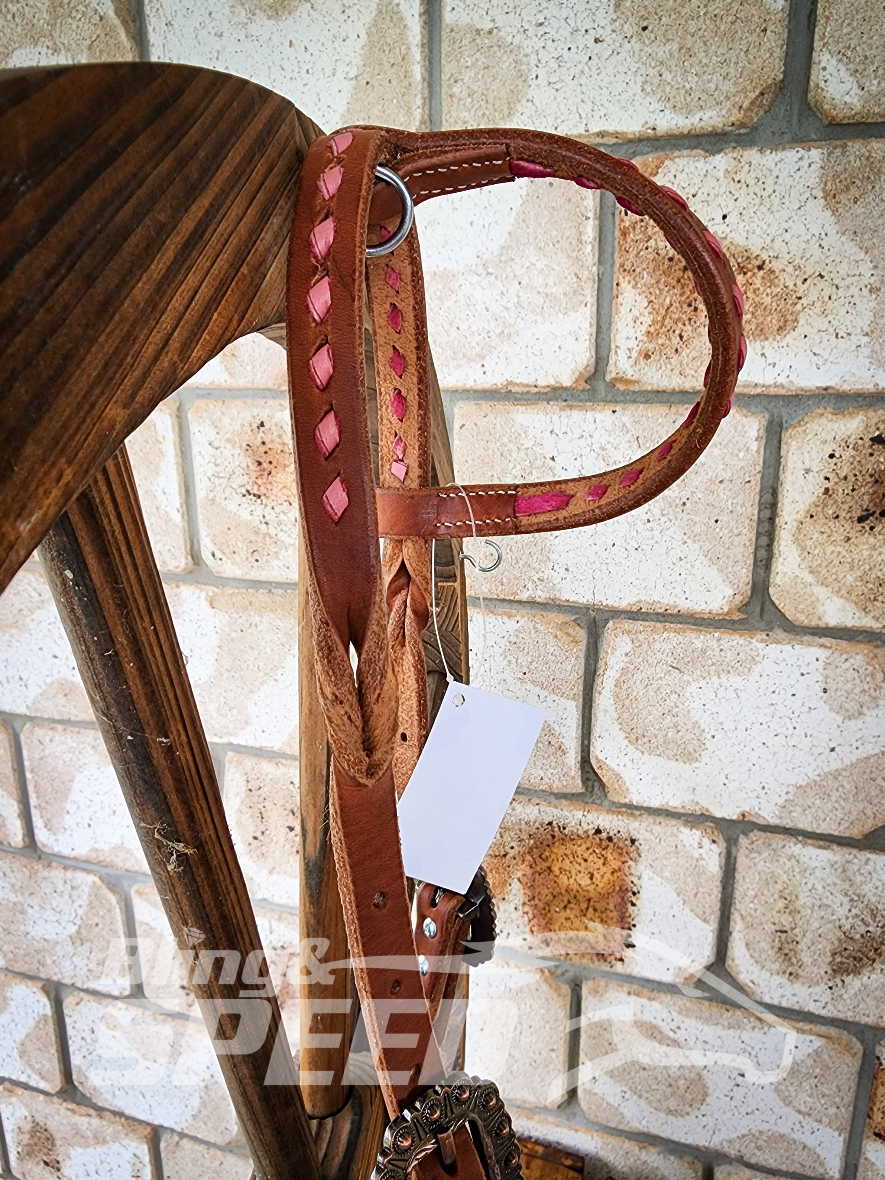 Bling and Speed Pink Buckstitched with Twisted Bloodknot One Ear Bridle (7981438730478)