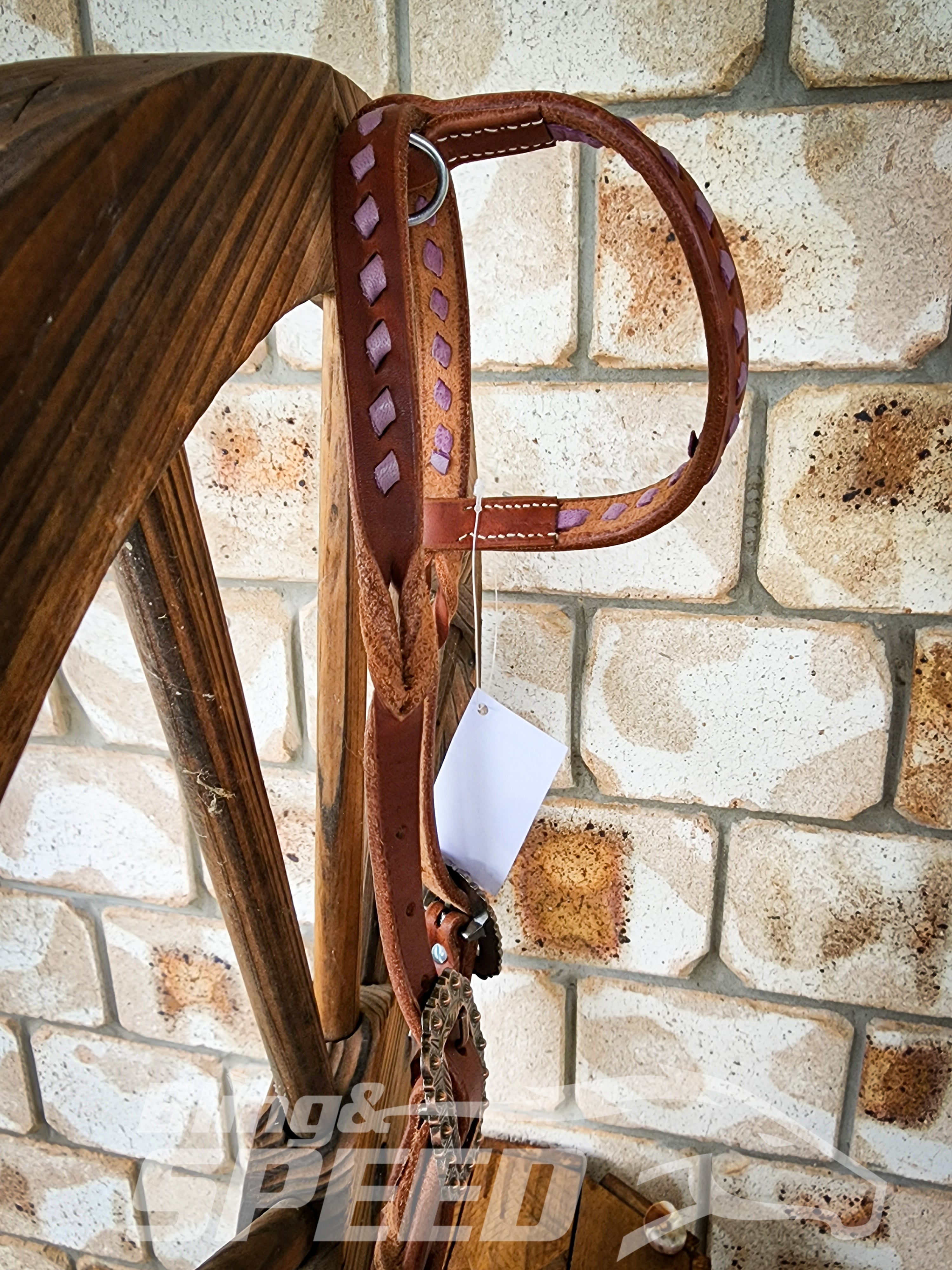 Bling and Speed Lavender Buckstitched with Twisted Bloodknot One Ear Bridle (7981438861550)
