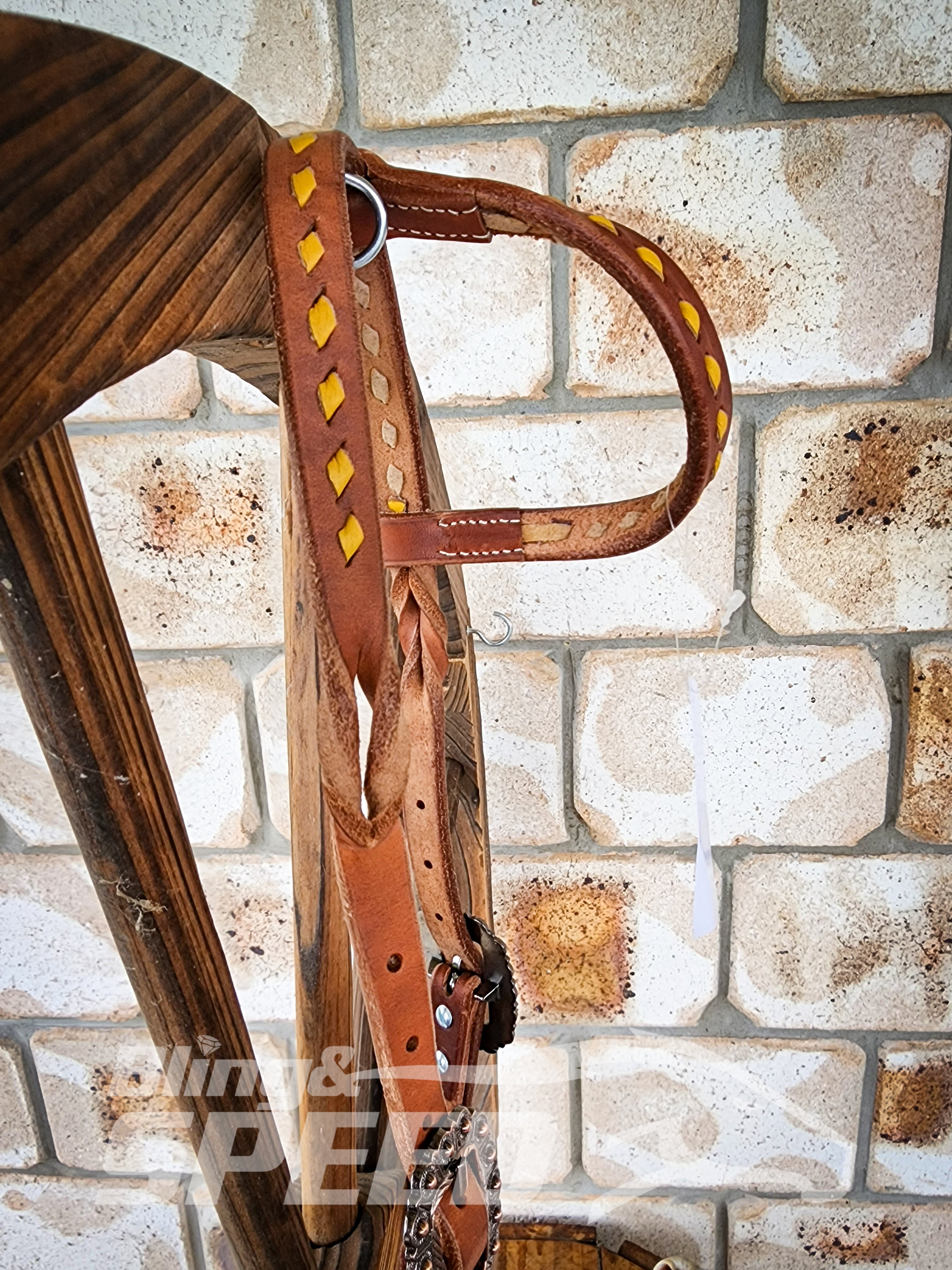 Bling and Speed Yellow Buckstitched with Twisted Bloodknot One Ear Bridle (7981439484142)