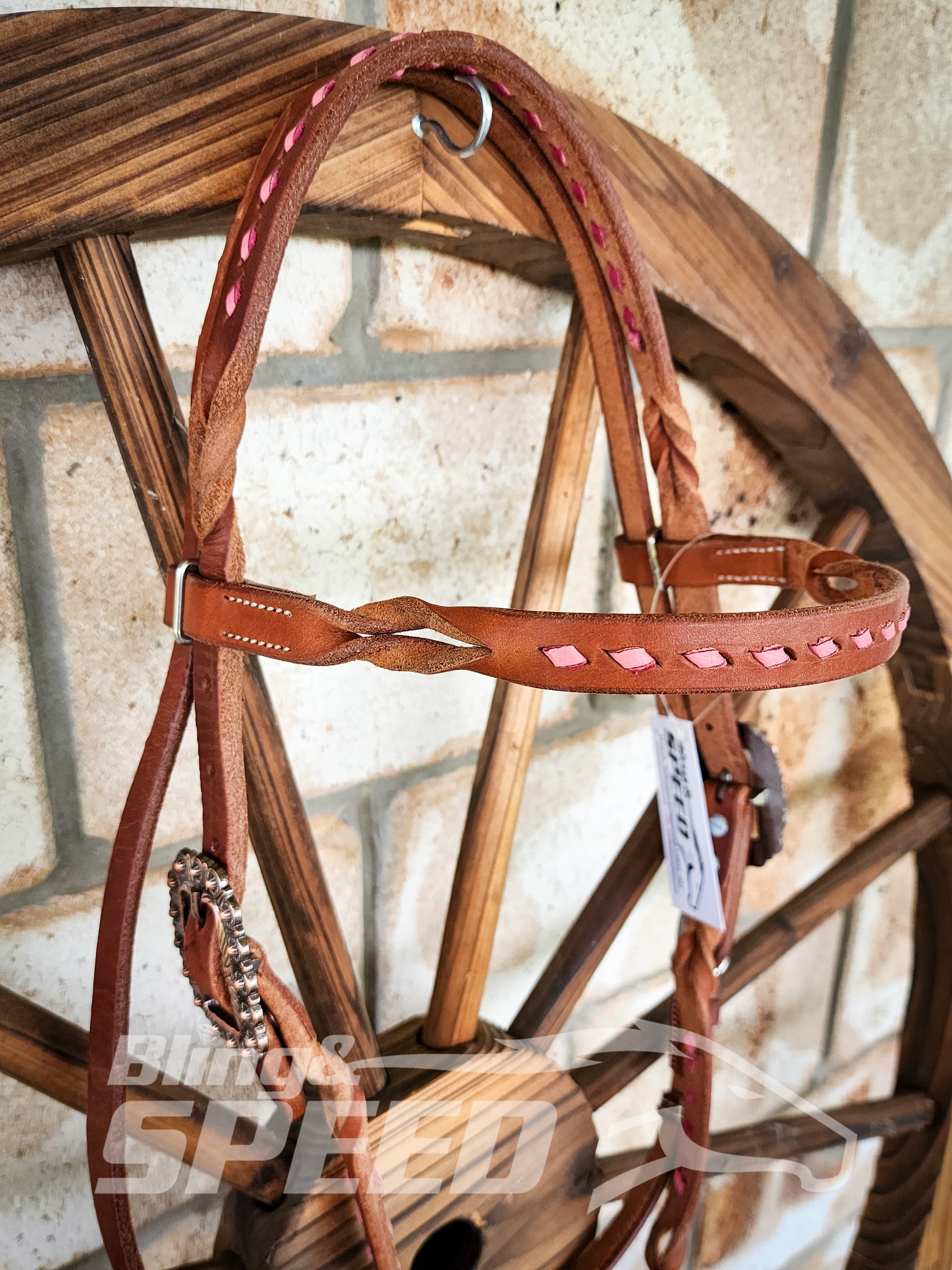 Bling and Speed Pink Buckstitched with Twisted Bloodknot Bridle (7981440008430)