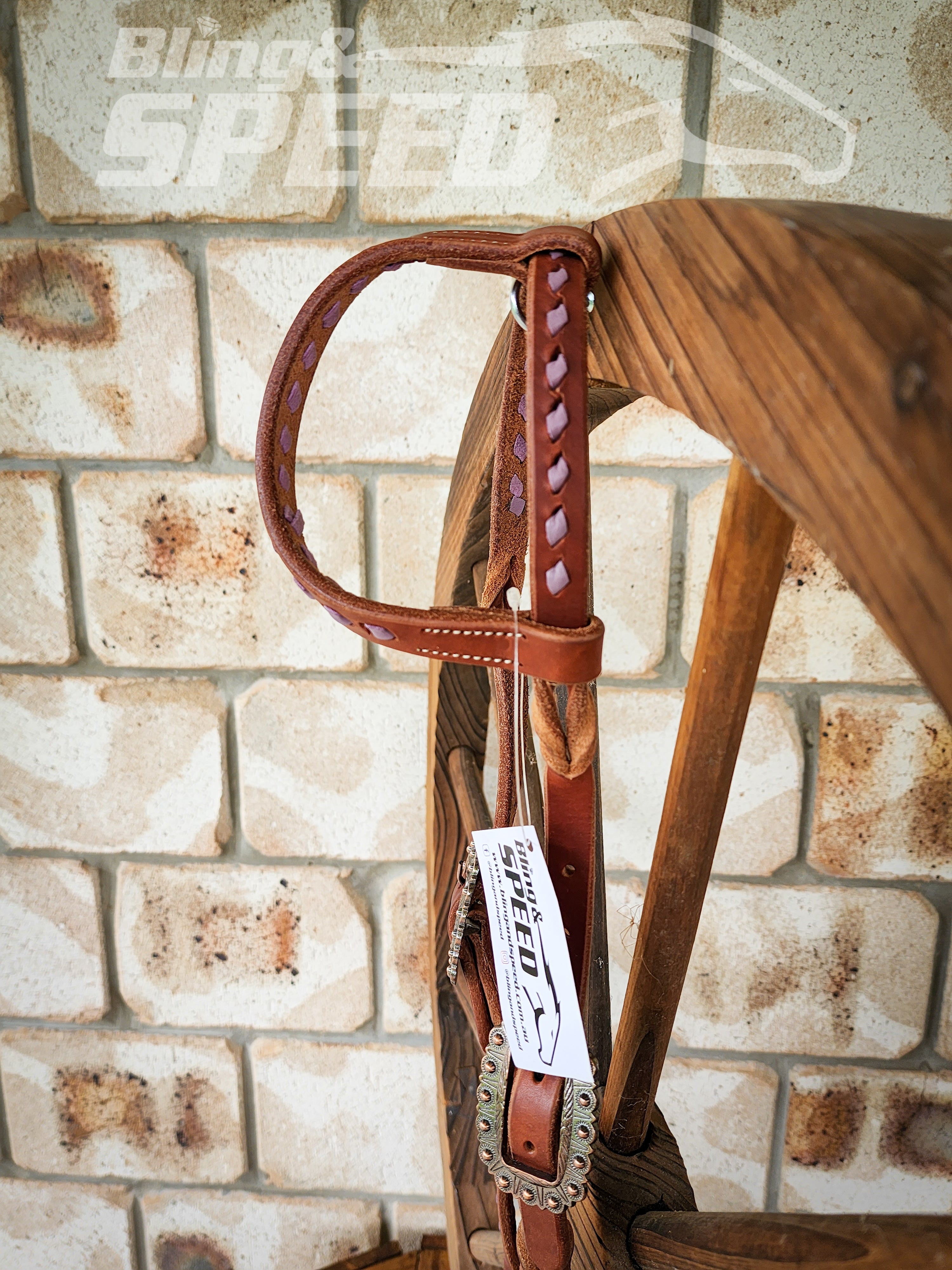 Bling and Speed Lavender Buckstitched with Twisted Bloodknot One Ear Bridle (7981438861550)