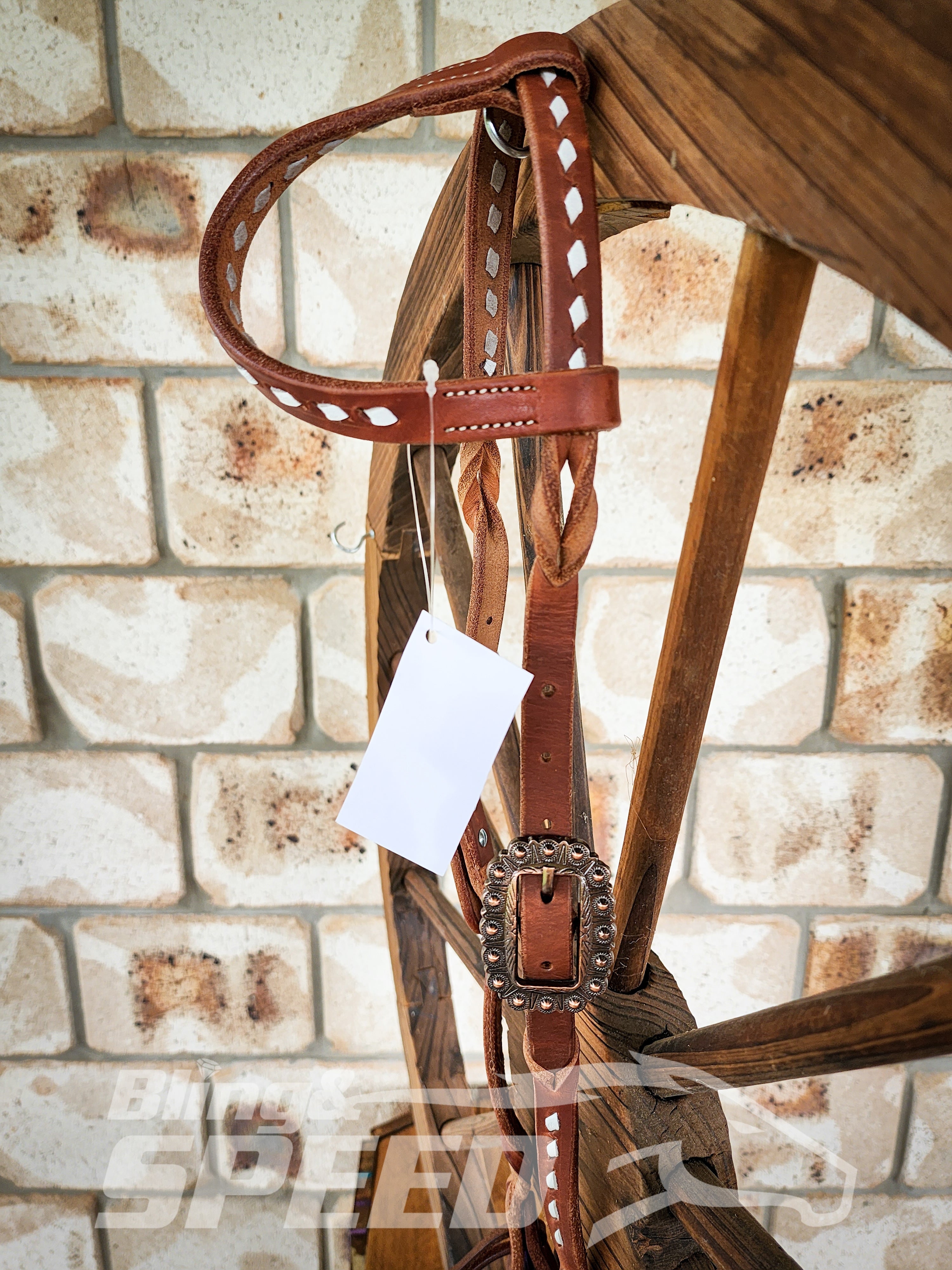 Bling and Speed White Buckstitched with Twisted Bloodknot One Ear Bridle (7981438107886)