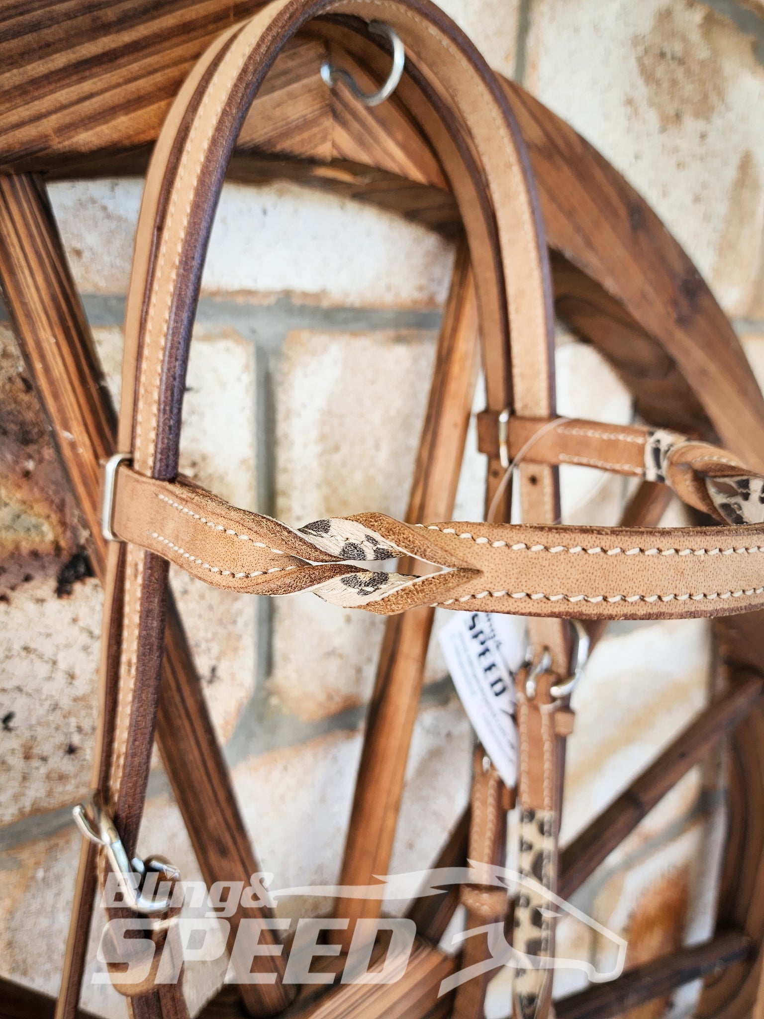 Bling & Speed Cheetah Twisted Bloodknot Bridle with matching Barrel Reins (7987702169838)