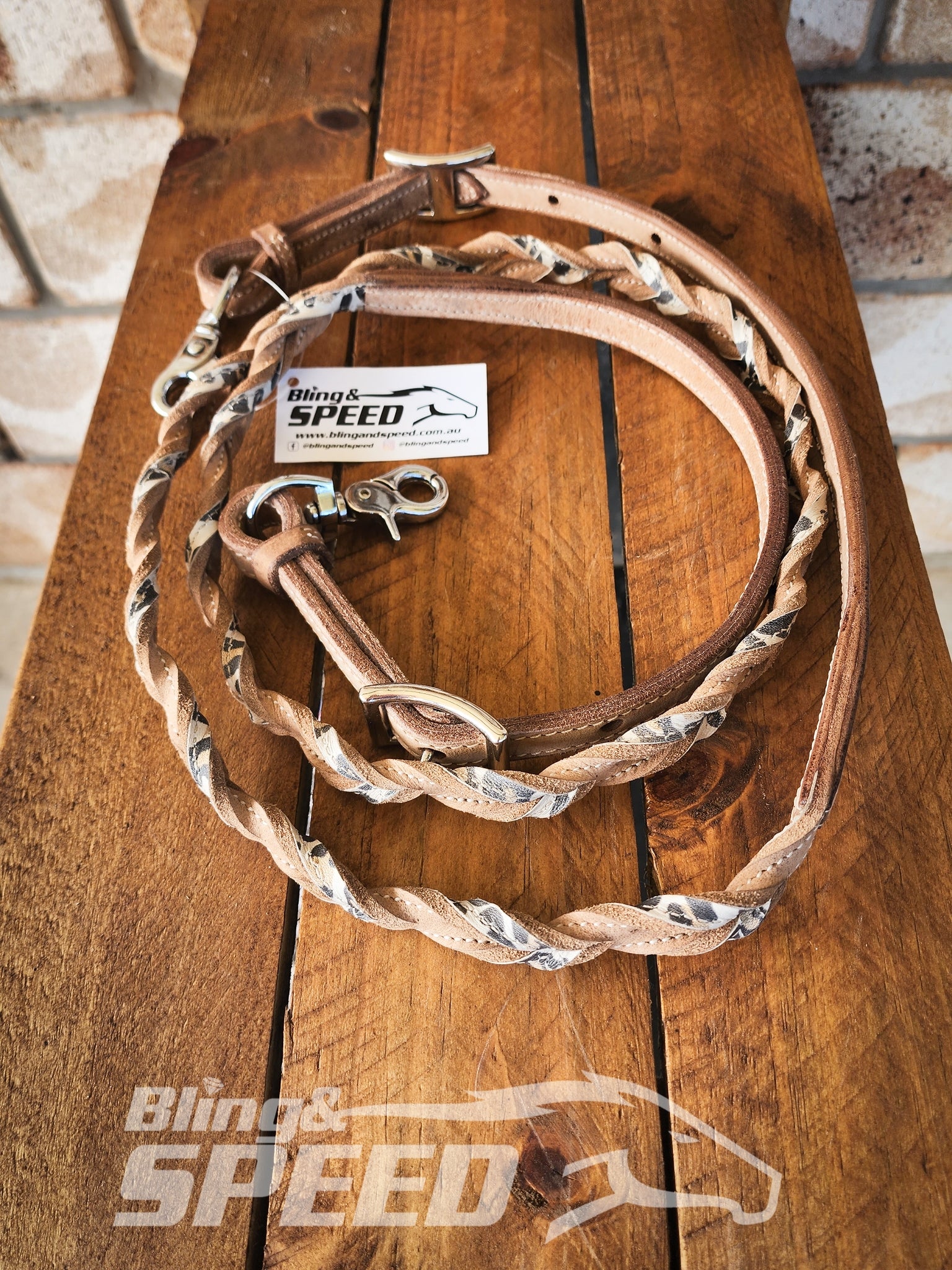Bling & Speed Cheetah Twisted Bloodknot Bridle with matching Barrel Reins (7987702169838)