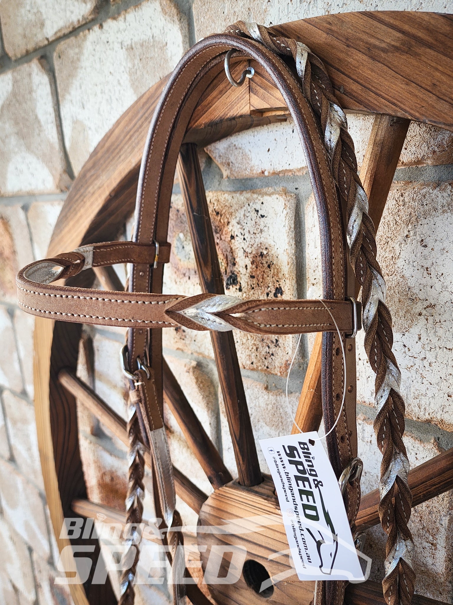 Bling & Speed Silver Twisted Bloodknot Bridle with matching Barrel Reins (7987702366446)