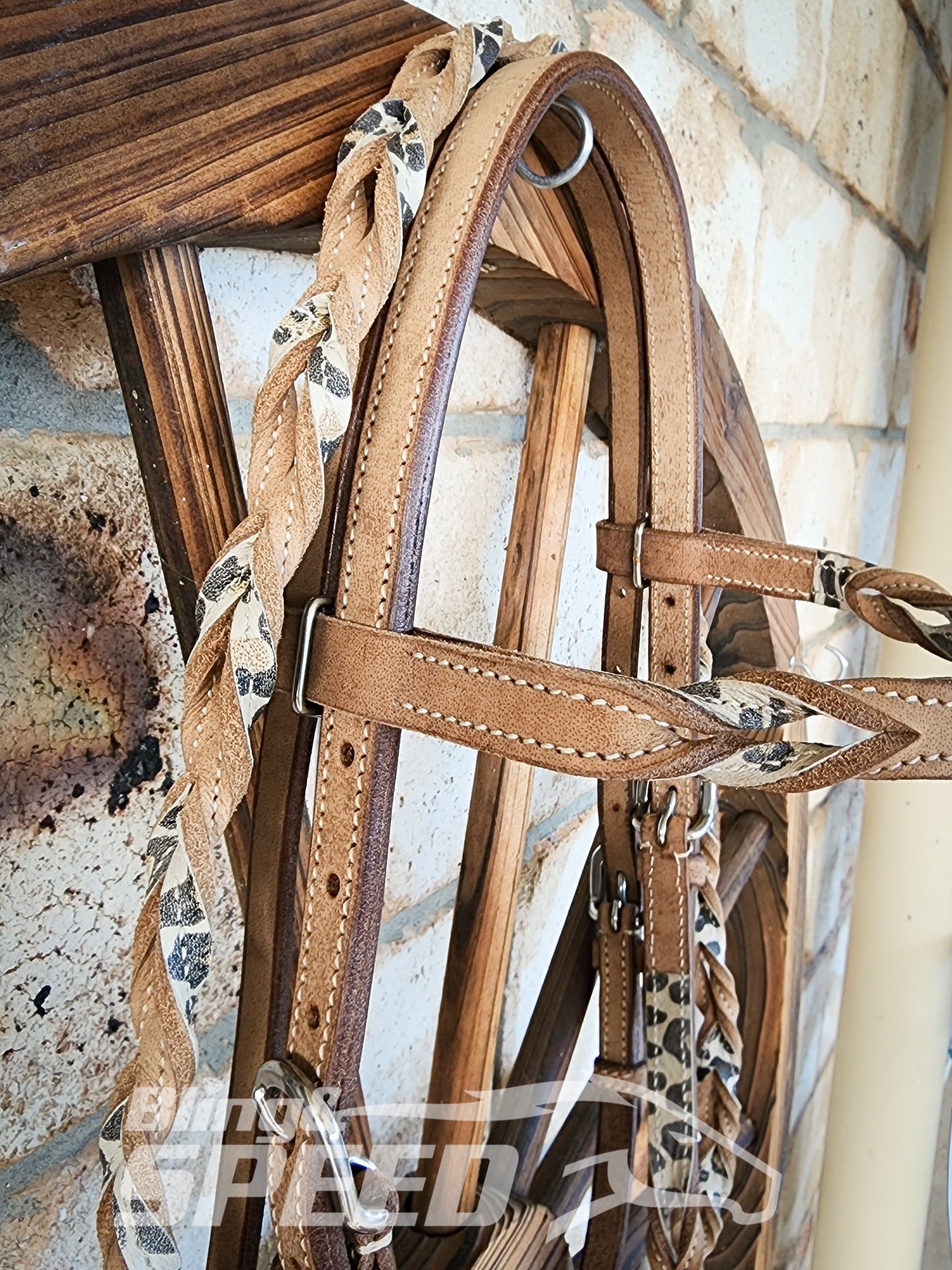 Bling & Speed Cheetah Twisted Bloodknot Bridle with matching Barrel Reins (7987702169838)
