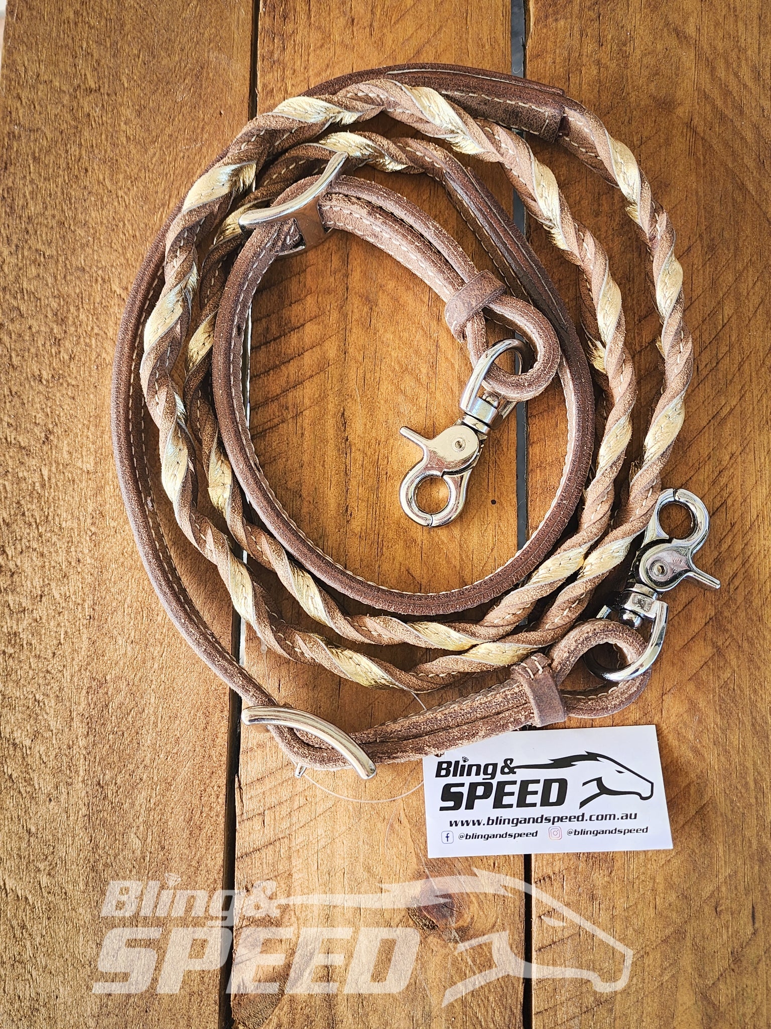 Bling & Speed Gold Twisted Bloodknot Bridle with matching Barrel Reins (7987702563054)