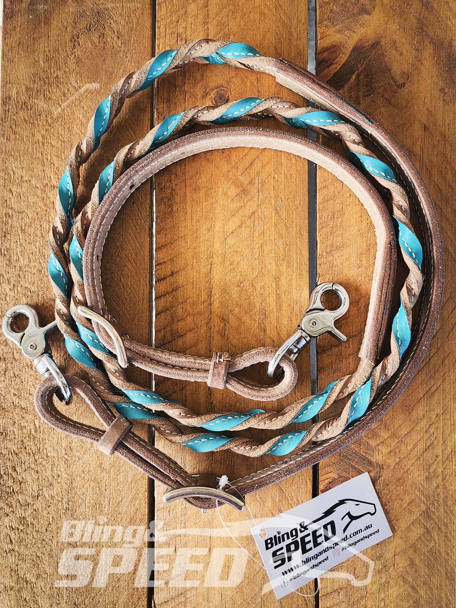 Bling & Speed Turquoise Twisted Bloodknot Bridle with matching Barrel Reins (7987701842158)