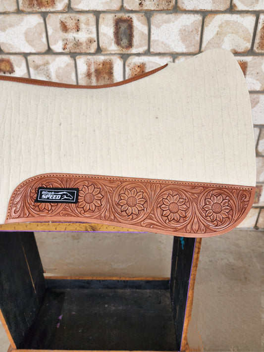 Wither Relief Merino Wool Felt Saddle Pad - Cream with Floral Tooling