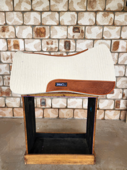 Wither Relief Merino Wool Felt Saddle Pad - Cream with Basket Weave Tooling