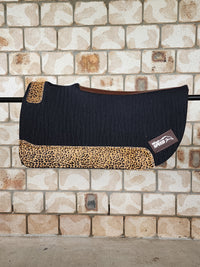 Standard Wither Relief - Round Skirt Merino Wool Barrel and Fender Saddle Pad - Black with Cheetah