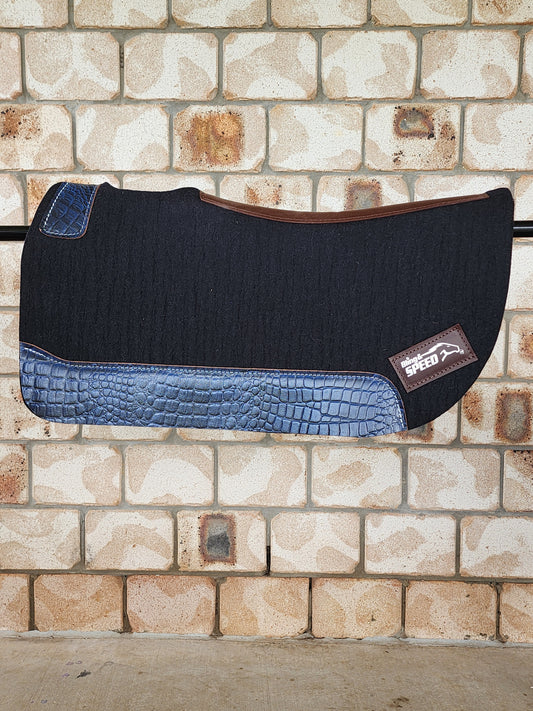 Round Skirt Merino Wool Barrel and Fender Saddle Pad - Black with Blue Croc