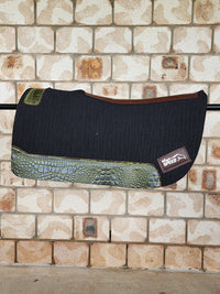 Standard Wither Relief - Round Skirt Merino Wool Barrel and Fender Saddle Pad - Black with Green Croc