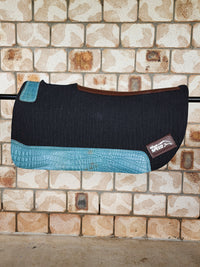 Standard Wither Relief - Round Skirt Merino Wool Barrel and Fender Saddle Pad - Black with Turquoise Croc