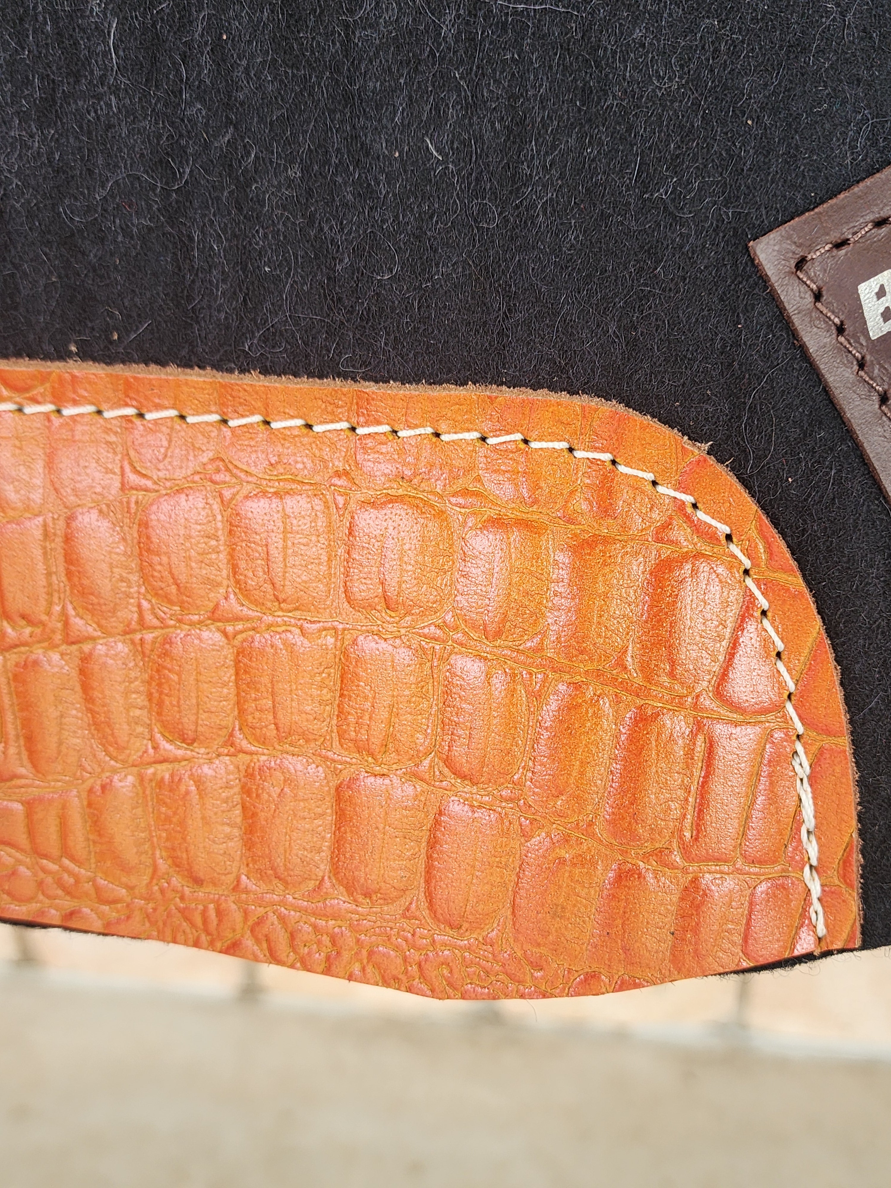 Standard Wither Relief - Round Skirt Merino Wool Barrel and Fender Saddle Pad - Black with Orange Croc