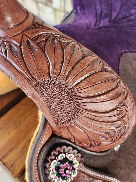 Leather Barrel Racing Saddle 13" - Sunny Days