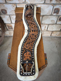Tooled and Buckstitched Shoulder Relief Girth with Removable Velcro Synthetic Wool Liner