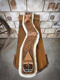 Tooled Shoulder Relief Girth with Removable Velcro Synthetic Wool Liner