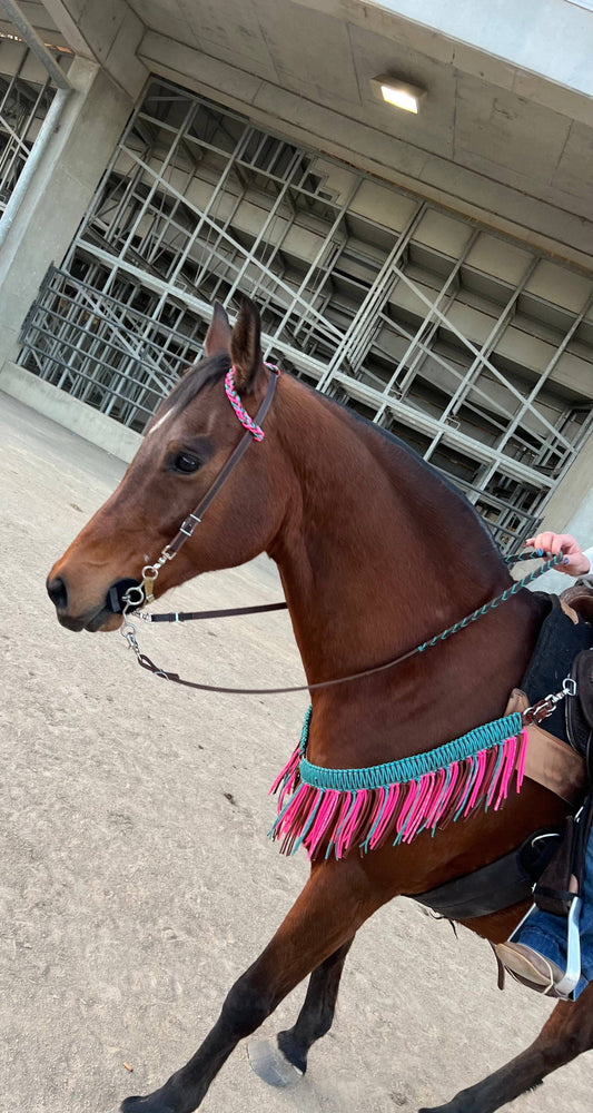 B Brave Hot Pink, Teal & Rust Fringe Breast Collar – Hand Braided by Bar3H