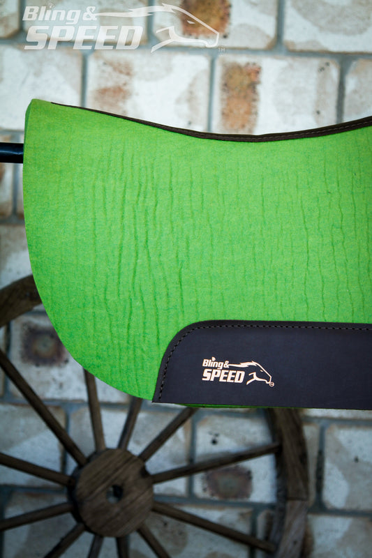 Standard Wither Relief - Round Skirt Merino Wool Barrel and Fender Saddle Pad - Lime Green