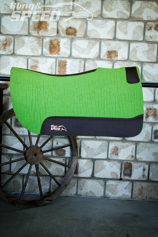Standard Wither Relief - Round Skirt Merino Wool Barrel and Fender Saddle Pad - Lime Green