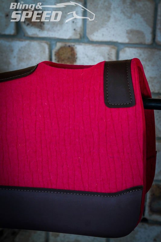Standard Wither Relief - Round Skirt Merino Wool Barrel and Fender Saddle Pad - Fuchsia