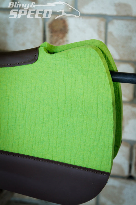 Lime Green Full Wither Relief - Round Skirt Merino Wool Barrel and Fender Saddle Pad