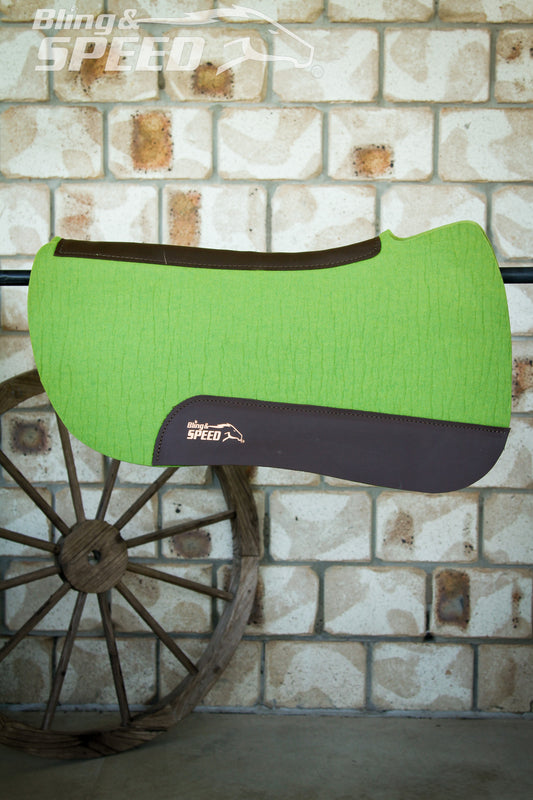 Lime Green Full Wither Relief - Round Skirt Merino Wool Barrel and Fender Saddle Pad
