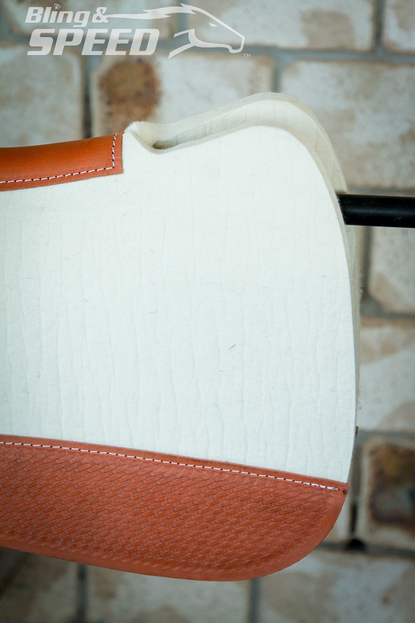 Full Wither Relief Merino Wool Felt Saddle Pad - Cream with Basket Weave Tooling