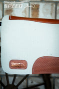 Load image into Gallery viewer, Full Wither Relief Merino Wool Felt Saddle Pad - Cream with Basket Weave Tooling
