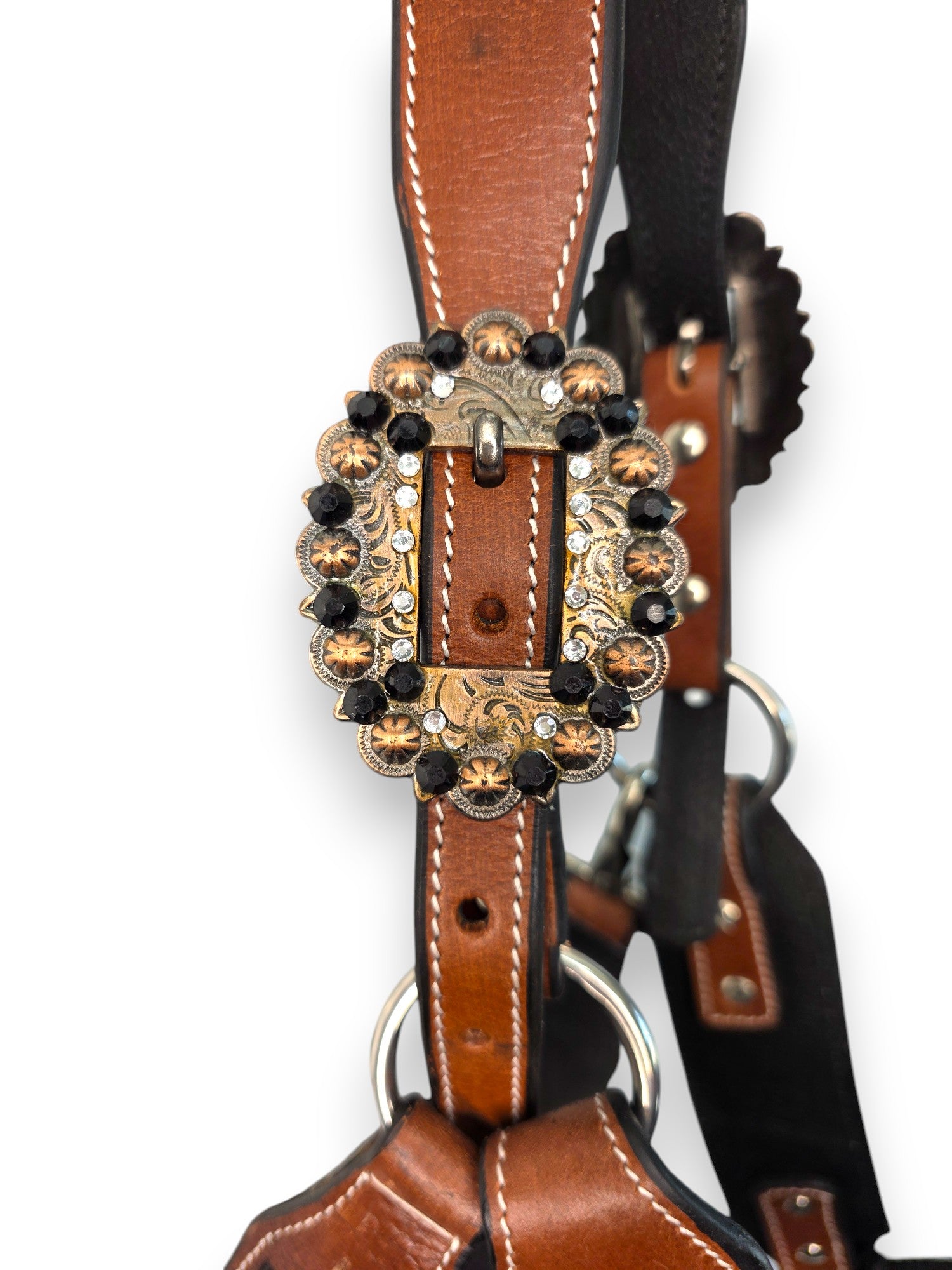 Leather Halter with Rope Nose Band - Black