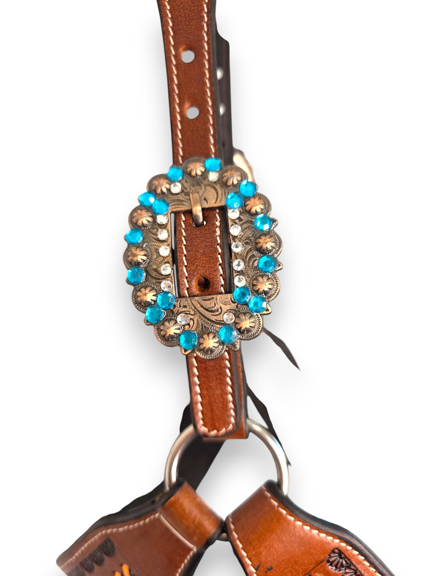 Leather Halter with Rope Nose Band - Blue