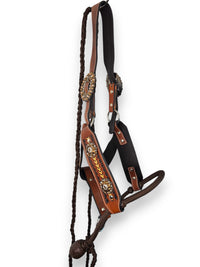 Leather Halter with Rope Nose Band - Brown