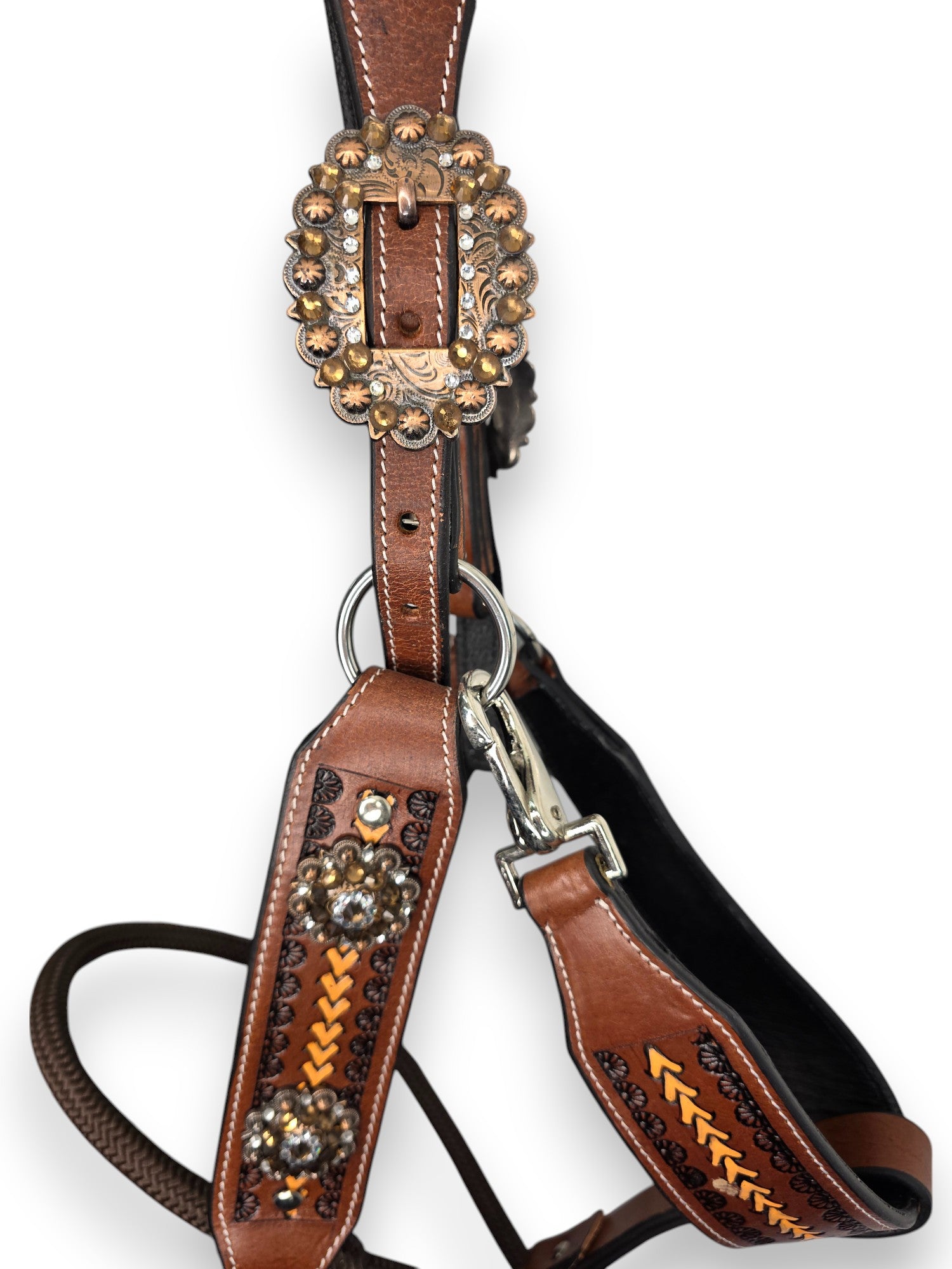 Leather Halter with Rope Nose Band - Brown